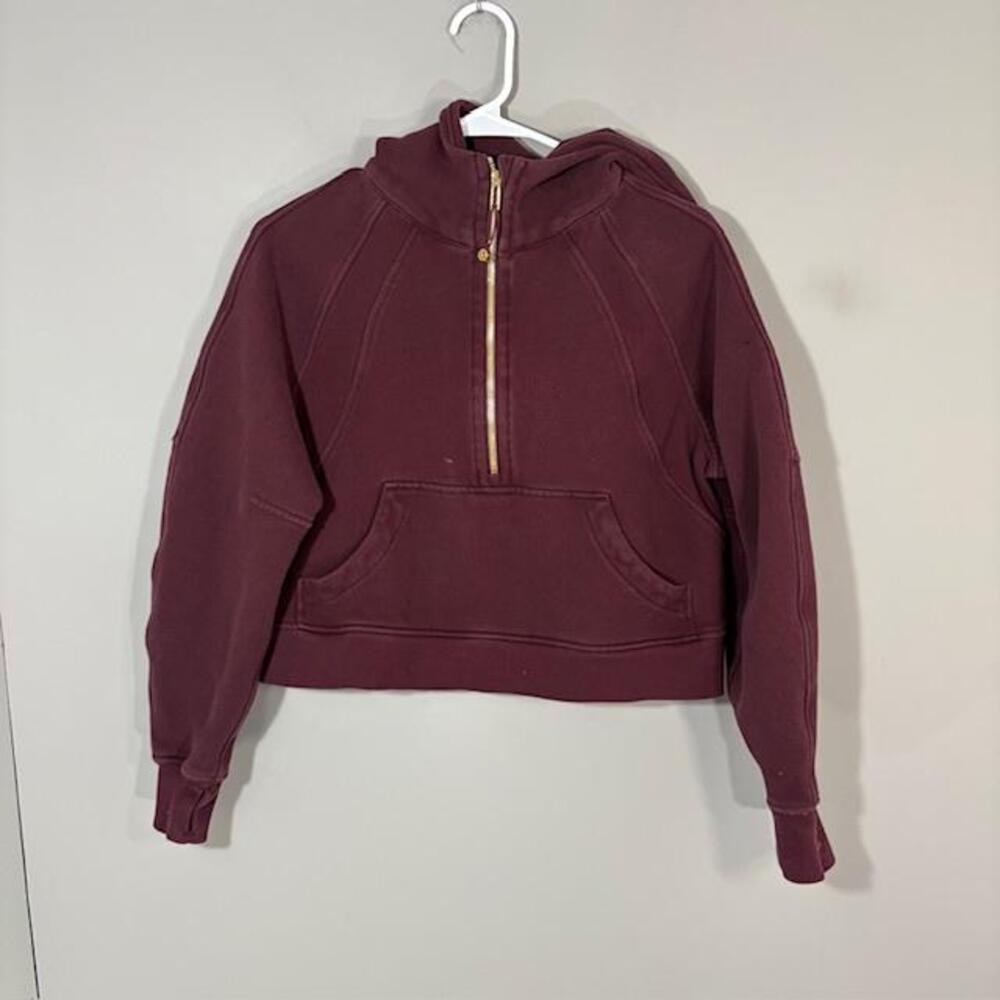 Lululemon Scuba Hoodie Womens XS/S Red 1/2 Zip Cropped Fleece Sweatshirt Logo